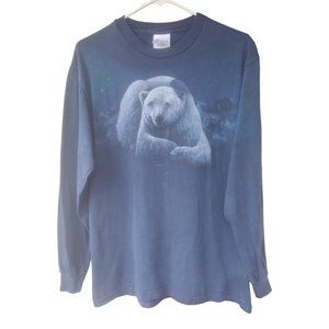 Vintage 90s Peter Kull Polar Bear Long Sleeve Blue Graphic Tshirt